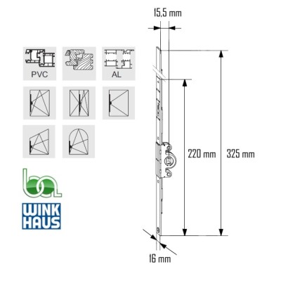 CREMONA GAK.465 4926221 WINKHAUS COTA FIJA AGUJA 15,5 PLANO COTAS MEDIDAS