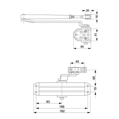 CIERRAPUERTAS TESA ASSA ABLOY DC110 FUERZA EN 2-4 1100MM Máx. 80 KG. (BRAZO INCLUIDO) PLANO COTAS MEDIDAS