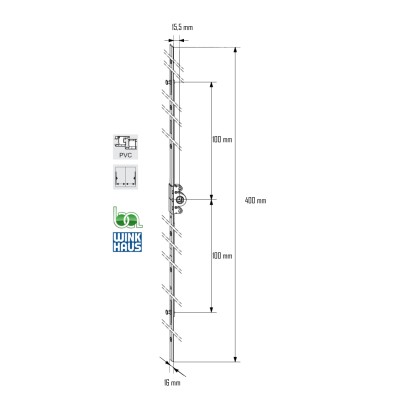 CREMONA CORREDERA GVMC.400-2 4932329 WINKHAUS COTA VARIABLE AGUJA 15,5 PLANO COTAS MEDIDAS