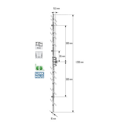 CREMONA CORREDERA  GVMC.1200-3 V3 4932453 WINKHAUS COTA VARIABLE AGUJA 15,5 PLANO MEDIDAS COTAS