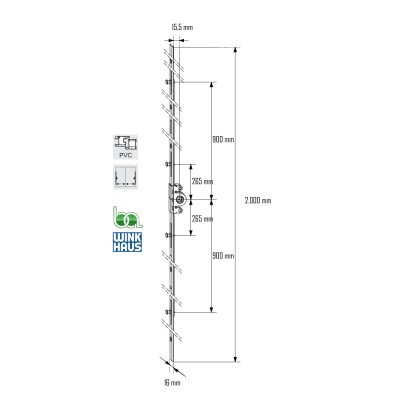CREMONA CORREDERA  GVMC.2000-4 V2 4932459 WINKHAUS COTA VARIABLE AGUJA 15,5 PLANO MEDIDAS COTAS