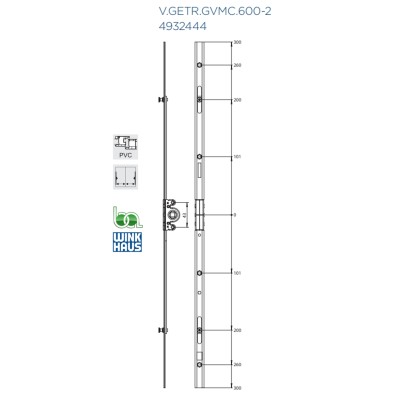 CREMONA CORREDERA GVMC.600-2 4932444 WINKHAUS COTA VARIABLE AGUJA 15,5 PLANO COTAS MEDIDAS
