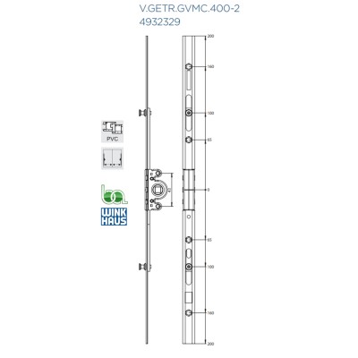 CREMONA CORREDERA GVMC.400-2 4932329 WINKHAUS COTA VARIABLE AGUJA 15,5 PLANO COTAS MEDIDAS