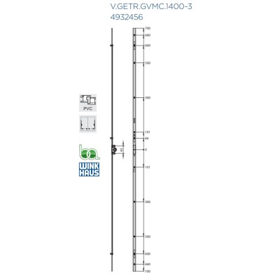 CREMONA CORREDERA GVMC.1400-3 4932456 WINKHAUS COTA VARIABLE AGUJA 15,5 PLANO COTAS MEDIDAS