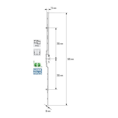 CREMONA CORREDERA GVMC.400-2D 7,5 4965361 WINKHAUS COTA VARIABLE AGUJA 7,5 PLANO MEDIDAS COTAS