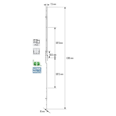 CREMONA CORREDERA GVMC.1400-3D7,5 4965366 WINKHAUS COTA VARIABLE AGUJA 7,5 PLANO MEDIDAS COTAS
