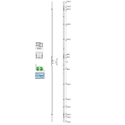 CREMONA CORREDERA  GVMC.1600-3D7,5 4965367 WINKHAUS COTA VARIABLE AGUJA 7,5 PLANO MEDIDAS COTAS
