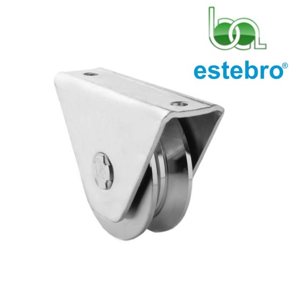 RUEDA POLEA CON CAJA PARA CANCELAS METÁLICAS CORREDERA, PARA CANAL DE ÁNGULO "V" de 20 mm ESTEBRO