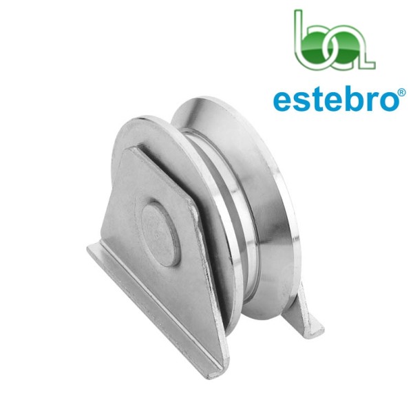 RUEDA POLEA CON SOPORTE DE SOLDADURA PARA CANCELAS METÁLICAS CORREDERA, PARA CANAL EN ÁNGULO "V" 20 MM DE ESTEBRO