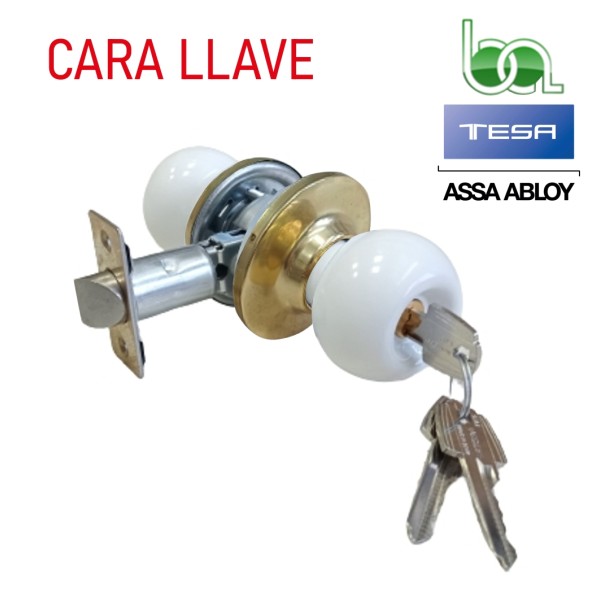 POMO PARA PUERTA TESA BOLA 2902 LLAVE PASO CON ESCUDO LATONADO PARA ENTRADA DE BLOQUE O EDIFICIO
