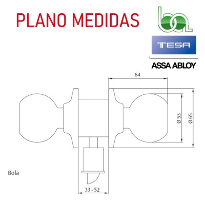 POMO TESA BOLA 2900 LLAVE CONDENA  PLANO MEDIDAS COTAS