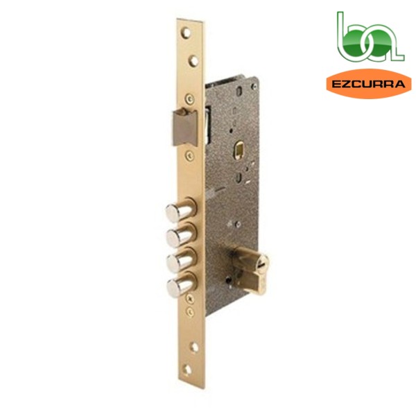 CERRADURA SEGURIDAD DE EMBUTIR 4 TETONES Y PICAPORTE LATON 700B EZCURRA