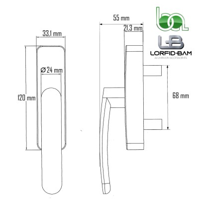 CREMONA PRACTICABLE MANILLA CIERRE PARA PUERTAS Y VENTANAS EUROPEAS DE ALUMINIO MOD. F208 LORFID PLANO MEDIDAS COTAS