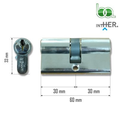 CILINDRO BOMBIN PERA I5 30X30 LEVA LARGA NIQUELADO REF. 14751 INTHER