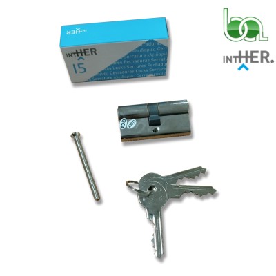 CILINDRO BOMBIN PERA I5 30X30 LEVA LARGA NIQUELADO REF. 14751 INTHER