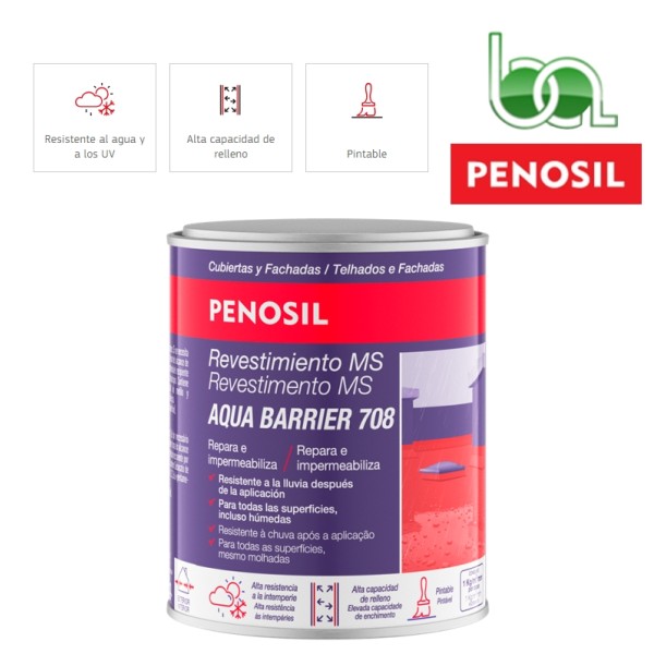 SILICONA LIQUIDA AQUA-BARRIER 708 REVESTIMIENTO IMPERMIABILIZANTE CUBIERTAS Y FACHADAS 1 KG PENOSIL