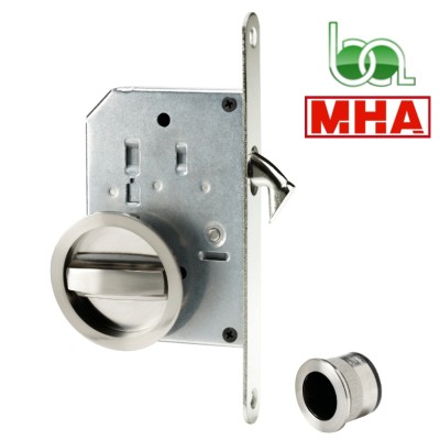 KIT CON CERRADURA DE EMBUTIR GANCHO PARA PUERTAS CORREDERAS ENTRADA DE 50 MOD.235-50 MM. ACERO INOX 18/8 MHA