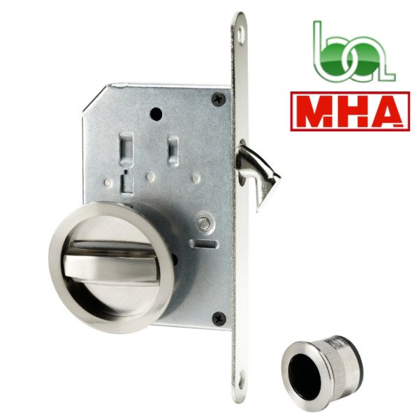 KIT CON CERRADURA DE EMBUTIR GANCHO PARA PUERTAS CORREDERAS ENTRADA DE 50 MOD.235-50 MM. ACERO INOX 18/8 MHA
