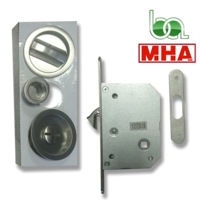 KIT CON CERRADURA DE EMBUTIR GANCHO PARA PUERTAS CORREDERAS ENTRADA DE 50 MOD.235-50 MM. ACERO INOX 18/8 MHA