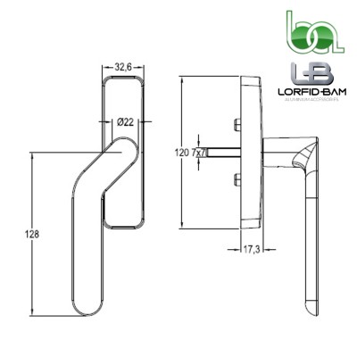 MANILLA CREMONA DESPLAZADA ACODADA PARA VENTANA DE ALUMINIO Y PVC MULTIPUNTO F216 LORFID