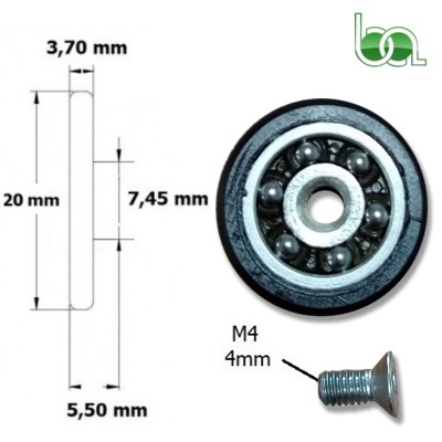RODAMIENTO PARA MAMAPARA DE DUCHA Ø 20 MM CON RODAMIENTO FRONTAL Y TORNILLO M-4 POLIAMIDA NEGRO 5,5 M001