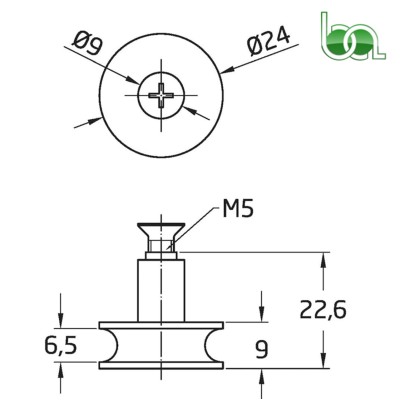 RODAMIENTO PARA MAMAPARA DE DUCHA CURVA SEMICIRCULAR Ø 24x23 MM CON RODAMIENTO FRONTAL Y TORNILLO M-5 NYLON BLANCO MA0007