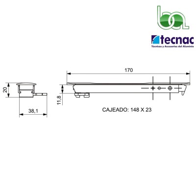 CIERRE EMBUTIDO SIN TORNILLO PARA CORREDERA VENTANAS Y PUERTAS DE ALUMINIO SERIE GIRALDA 301-302 G TECNAC PLANO MEDIDAS COTAS