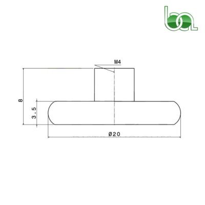 RODAMIENTO PARA MAMAPARA PLEGABLE DE DUCHA Ø 20 MM CONVEXA CON TORNILLO M-4 NYLON BLANCO M039 PLANO MEDIDAS COTAS