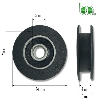 RODAMIENTO PARA MOSQUITERA CORREDERA ANCHA Ø 24 MM CONVEXA