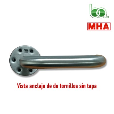 JUEGO DE MANILLA ANTIENGANCHE CON ESCUDO ROSETA REDONDO CON MUELLE RECUPERABLE INOX PARA PUERTAS MOD.810U MHA