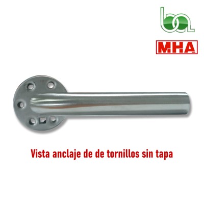 JUEGO DE MANILLA CON ESCUDO ROSETA REDONDA CON MUELLE RECUPERABLE INOX PARA PUERTAS MOD.811L MHA