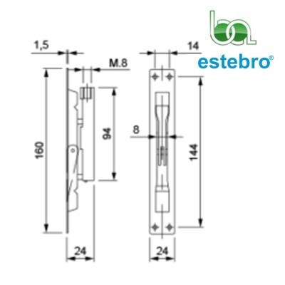 PASADOR DE EMBUTIR BÁSICO SIMPLE ACCIÓN PARA PUERTAS METÁLICAS REF.194 ESTEBRO