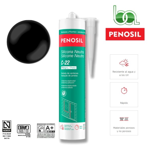 SILICONA NEUTRA C-22 PARA VENTANAS MÁXIMA ELASTICIDAD 300ML NEGRA RAL9011 PENOSIL