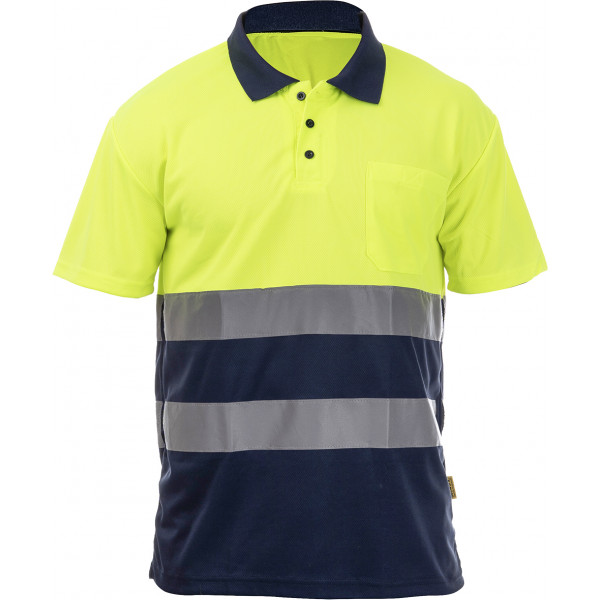 POLO ROCK HV SS YELLOW/NAVY T-S