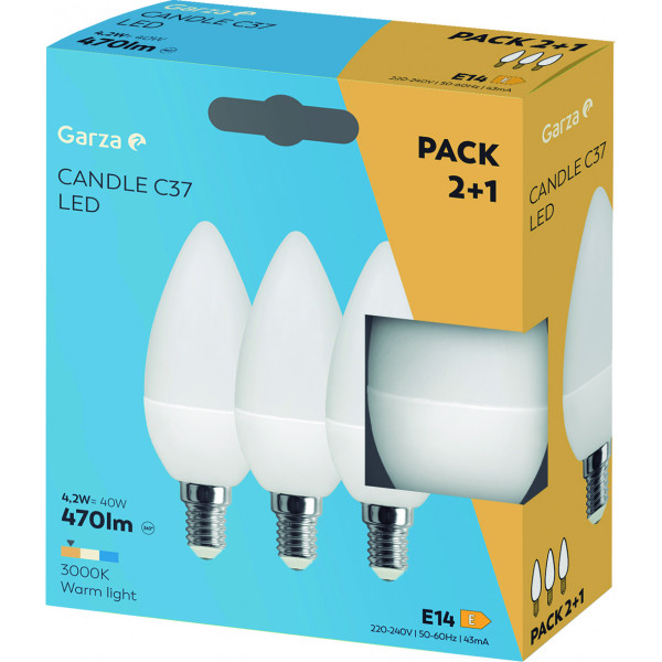 BOMBILLA LED VELA 4,2WE14 470LM 3000K2+1