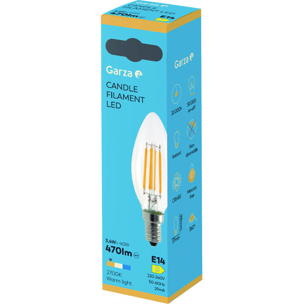 BOMBILLA LED FIL VELA 3,4WE14 470LM2700K
