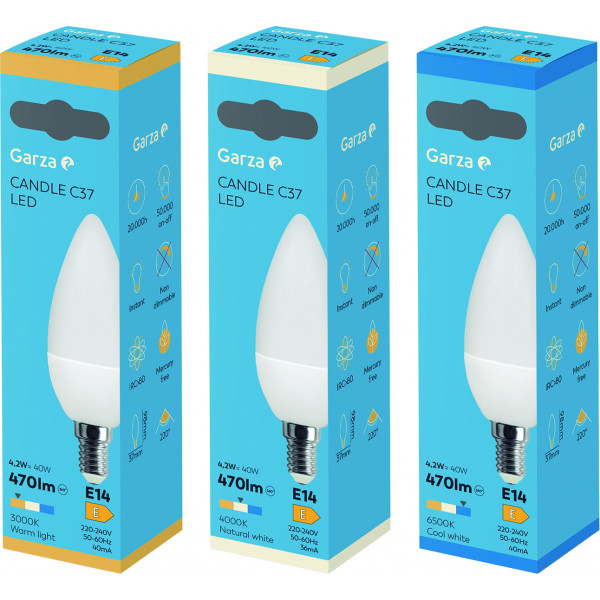 BOMBILLA LED VELA 4,2W E14 470L 4000K