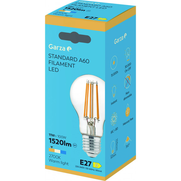 BOMBILLA LED FIL STD 11W E27 1520 2700K