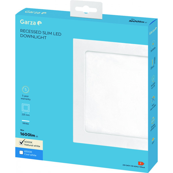 DOWNLIGHT CUAD 225MM 18W 1600LM 6500K BL