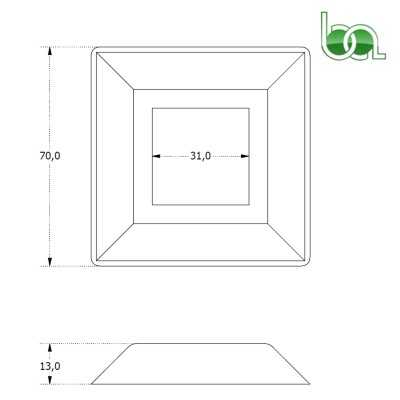TAPA EMBELLECEDORA BASE PIE BARANDILLA DE ALUMINIO PARA TUBO 30X30 PLANO MEDIDAS
