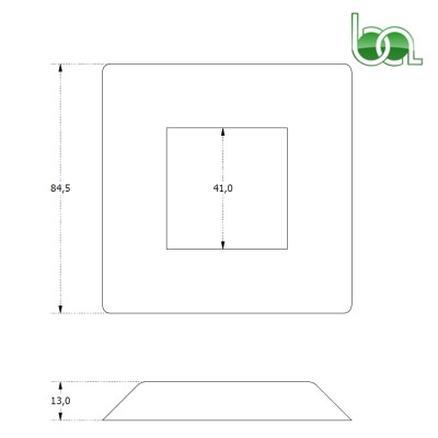 TAPA EMBELLECEDORA BASE PIE BARANDILLA DE ALUMINIO PARA TUBO 40X40 PLANO MEDIDAS COTAS