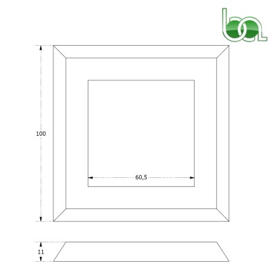 EMBELLECEDORA BASE PIE BARANDILLA DE ALUMINIO PARA TUBO 60X60 PLANO MEDIDAS COTAS