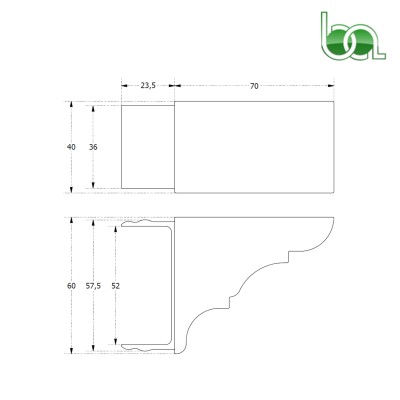 REMATE TAPA PÉRGOLA DE ALUMINIO LACADO PARA TUBO 60X40 PER6040 ALUMABE PLANO MEDIDAS COTAS