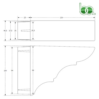 REMATE TAPA PÉRGOLA DE ALUMINIO LACADO PARA TUBO 100X40 PER1040 PLANO MEDIDAS COTAS