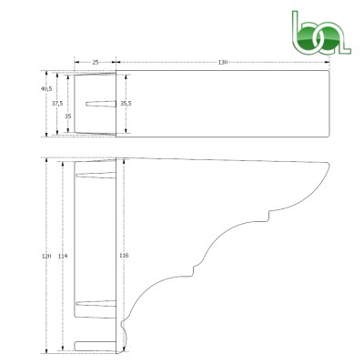 REMATE TAPA PÉRGOLA DE ALUMINIO LACADO PARA TUBO 120X40 PER1240 ALUMABE PLANO MEDIDAS COTAS