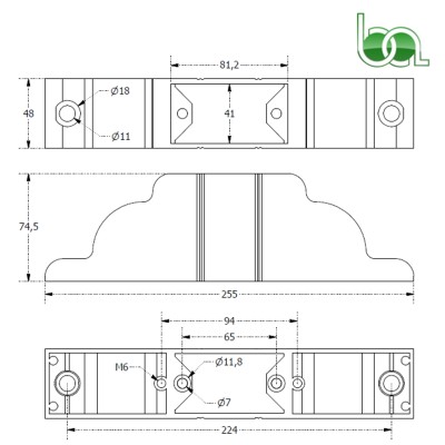 DOBLE PECHO PALOMA INFERIOR PARA PÉRGOLA DE ALUMINIO LACADO DE 80X40 PALIN ALUMABE BASE PERGOLA PLANO MEDIDAS COTAS