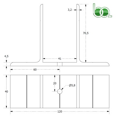 SOPORTE PARED PARA PÉRGOLA DE ALUMINIO LACADO TUBO ANCHO DE 40MM SOPPA4 ALUMABE PLANO MEDIDAS COTAS