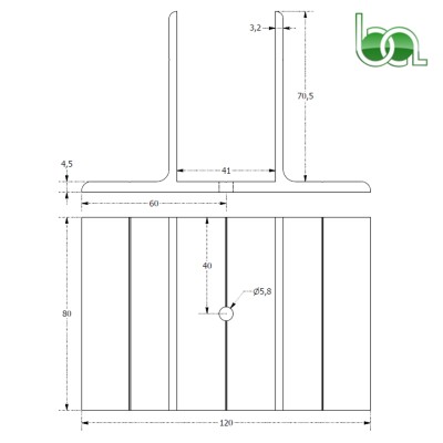 SOPORTE PARED 80MM PARA PÉRGOLA DE ALUMINIO LACADO TUBO ANCHO DE 40MM SOPPA8 ALUMABE PLANO MEDIDAS COTAS