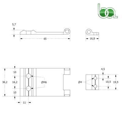 ESCUADRA DE ÁNGULO VARIABLE DE ALUMINIO PARA PASAMANOS O BARANDILLA "U" DE 40MM EVA40 ALUMABE