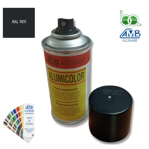 PINTURA EN SPRAY PARA RETOQUE DE ALUMINIO LACADO EN NEGRO GRAFITO RAL 9011 MATE 150ML